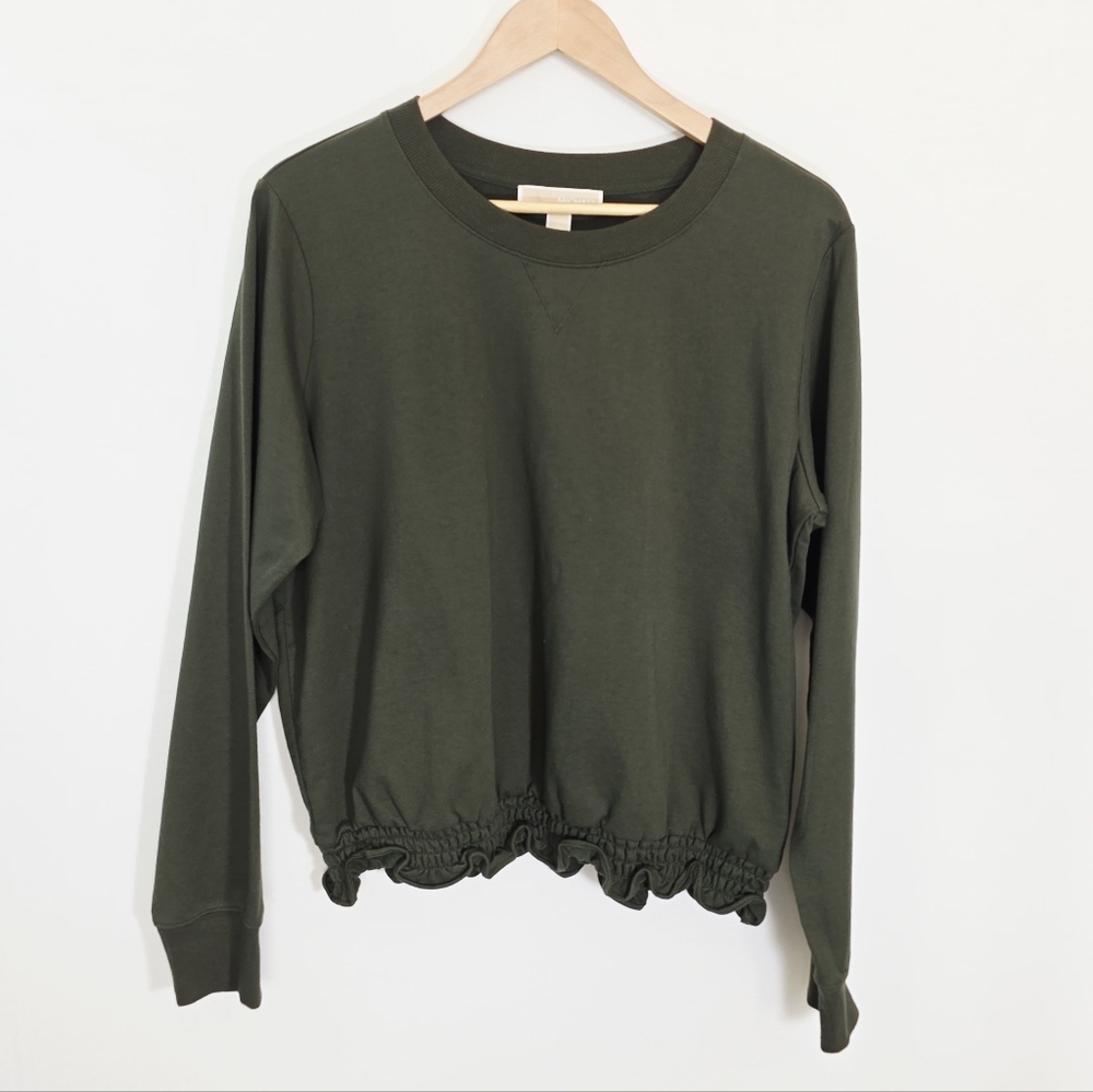 NWOT Michael Kors Olive Green Ruched Elastic Waist Pullover Sweater Women Size L